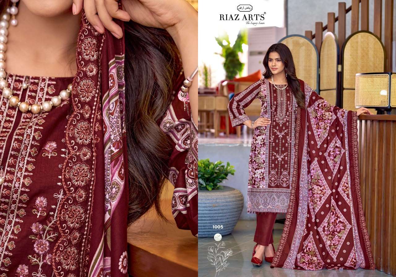 RIAZ ARTS ZEENAT TOP & DUP WORK LAWN COTTON SALWAR KAMEEZ CATALOGUE RESELLER GUJARAT 